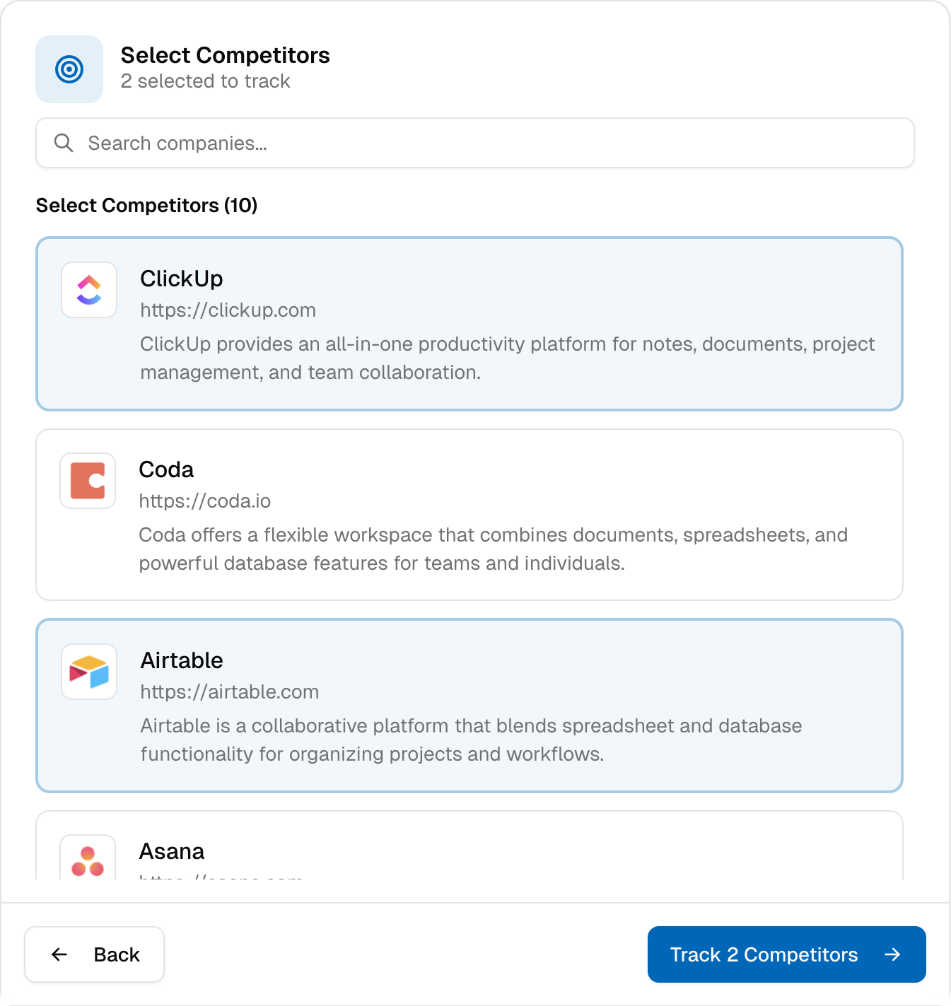 Select and Monitor Competitors